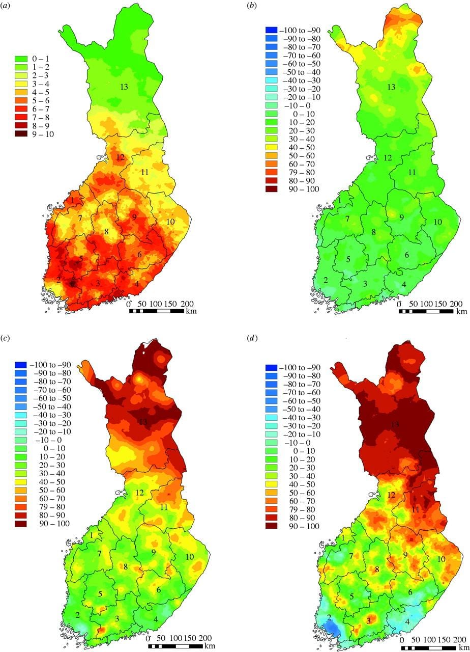 Mapa Finlandii klimat