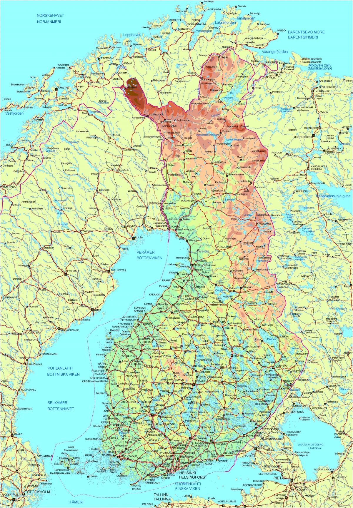 Mapa Finlandii drogi