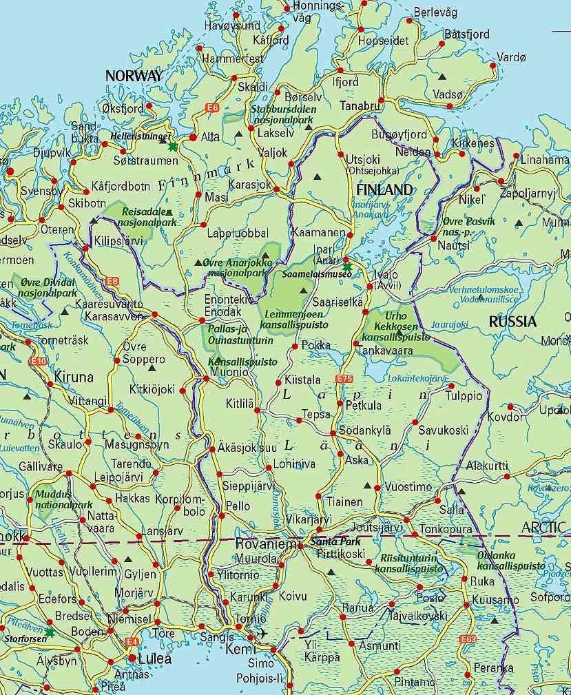 Mapa Finlandii piesze wycieczki