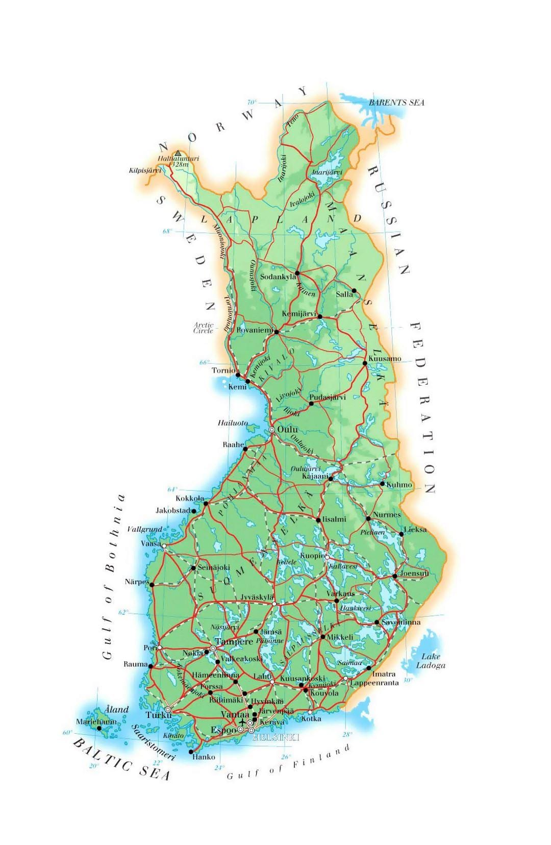 Mapa Finlandii wysokości