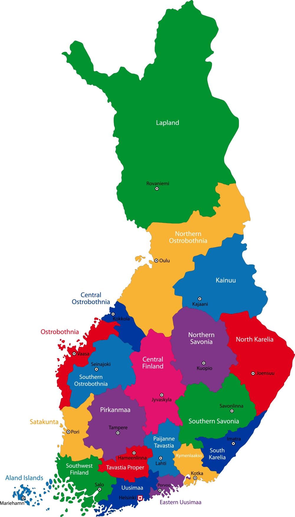 Finlandia prowincjach mapie