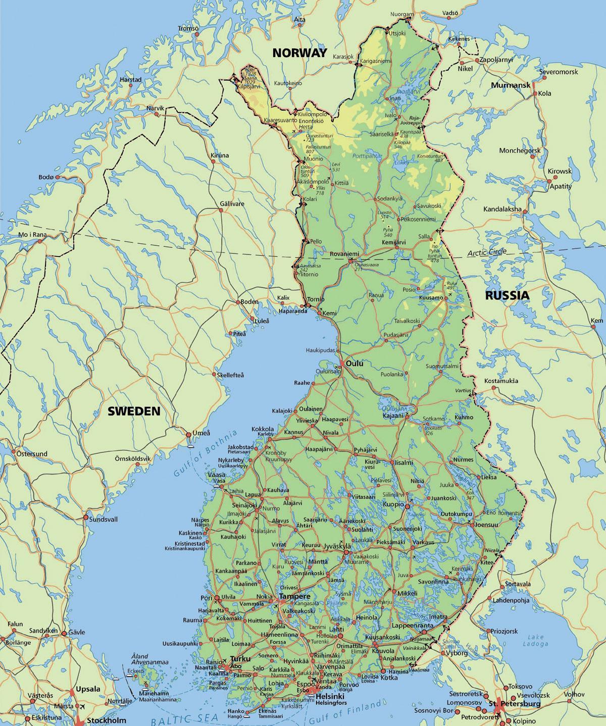 Mapa krąg Polarny Finlandia
