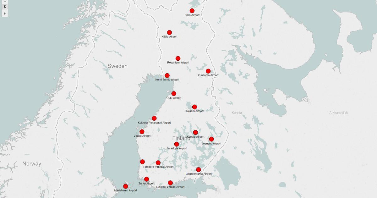Mapa Finlandii lotniska