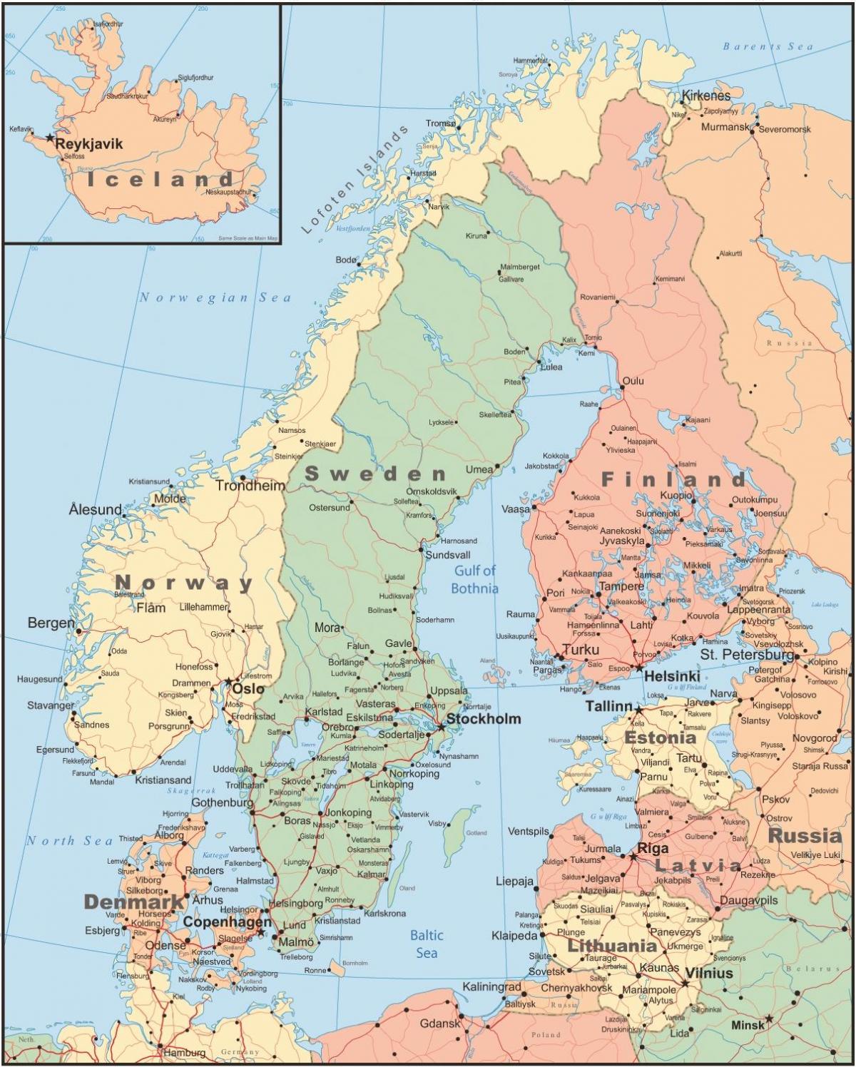 Mapa Finlandii i krajów sąsiednich