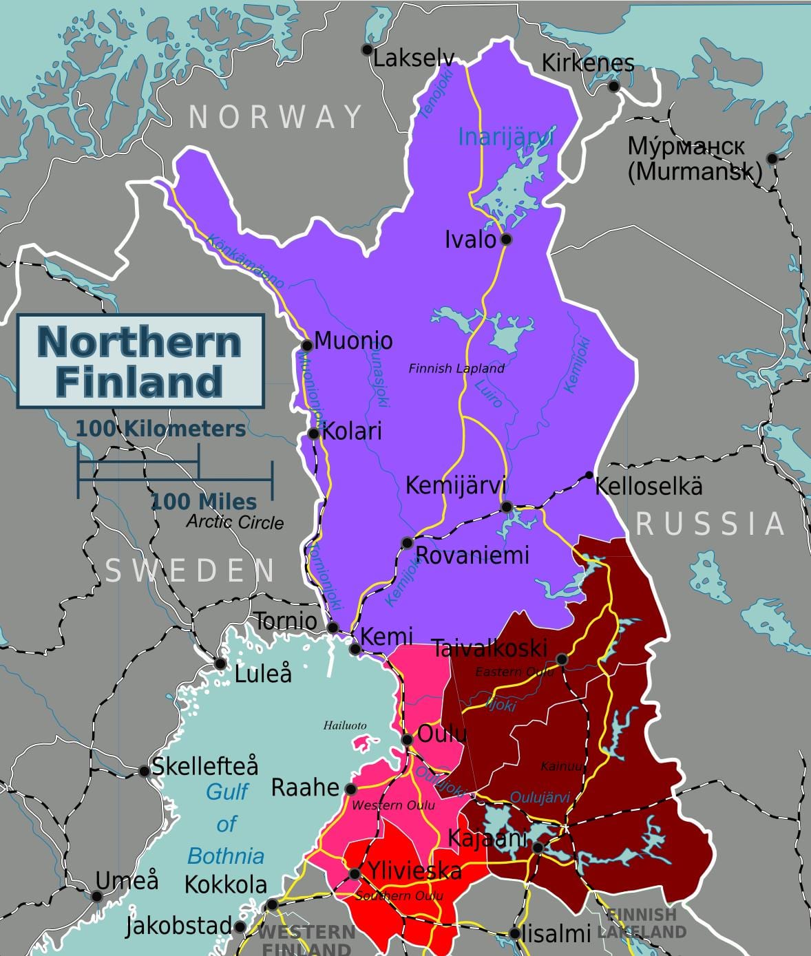 Mapa Północnej Finlandii