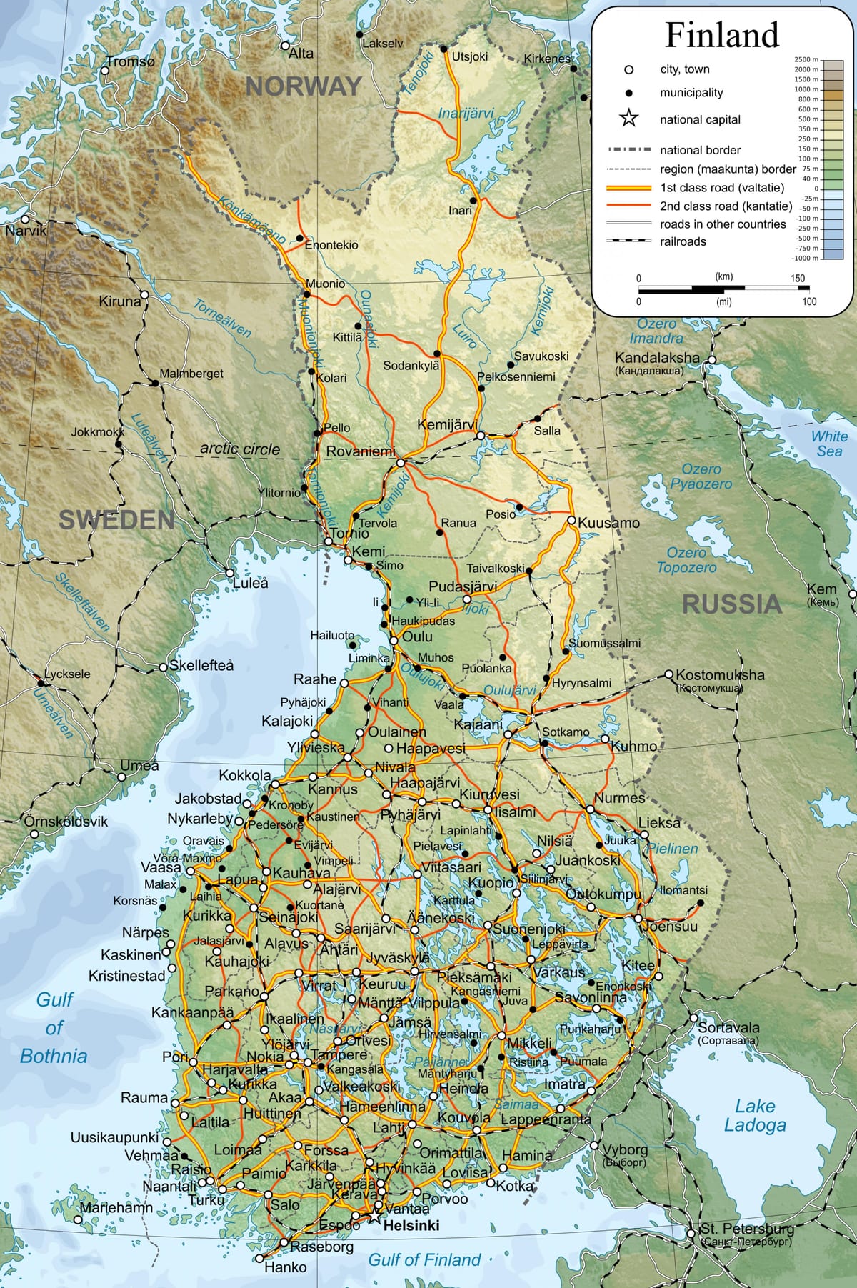 Mapa szczegółowa mapa Finlandii