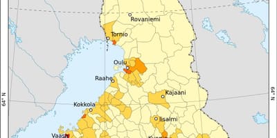 Finlandia mapa gęstości zaludnienia 